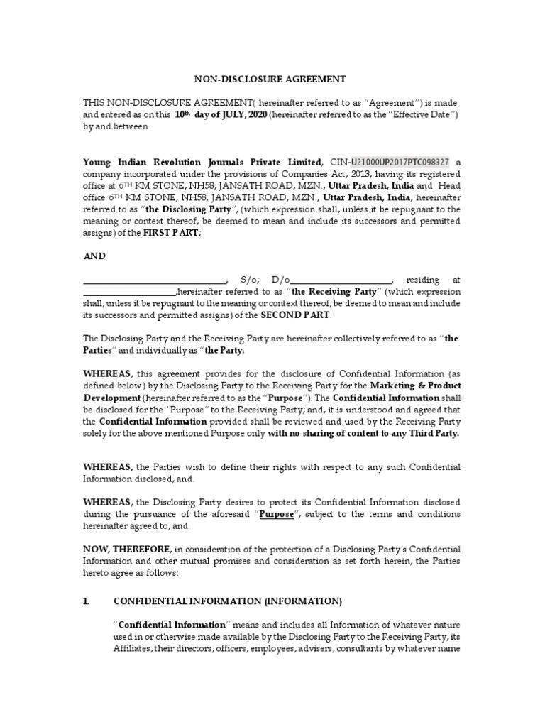 NDA for Product Development Confidentiality | PDF | Discovery (Law ...