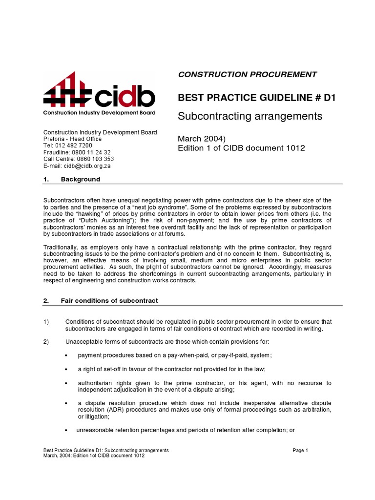 Subcontracting Arrangements Best Practices | PDF | Independent ...