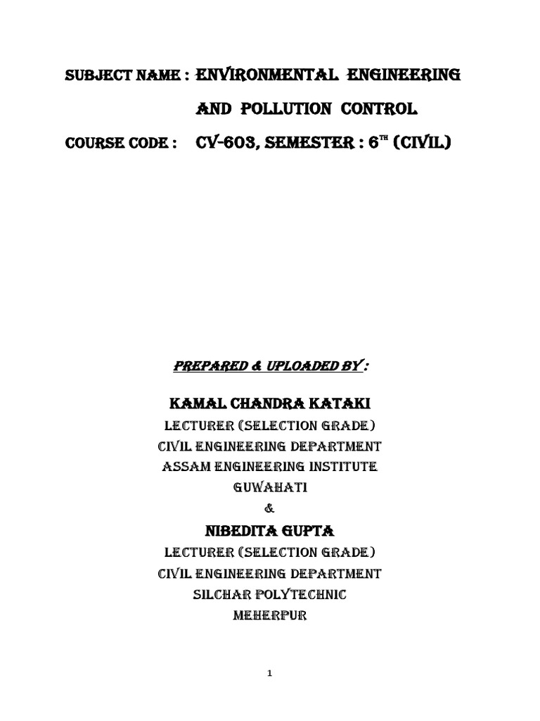 Environmental Engineering Course Guide | PDF | Alkalinity | Chlorine