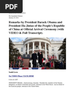 Remarks by President Barack Obama and President Hu Jintao of the People's Republic of China at Official Arrival Ceremony (With VIDEO and Full Transcript)
