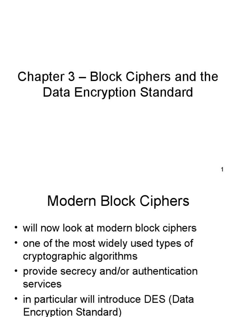 Chapter 3 - Block Ciphers and The Data Encryption Standard | PDF ...