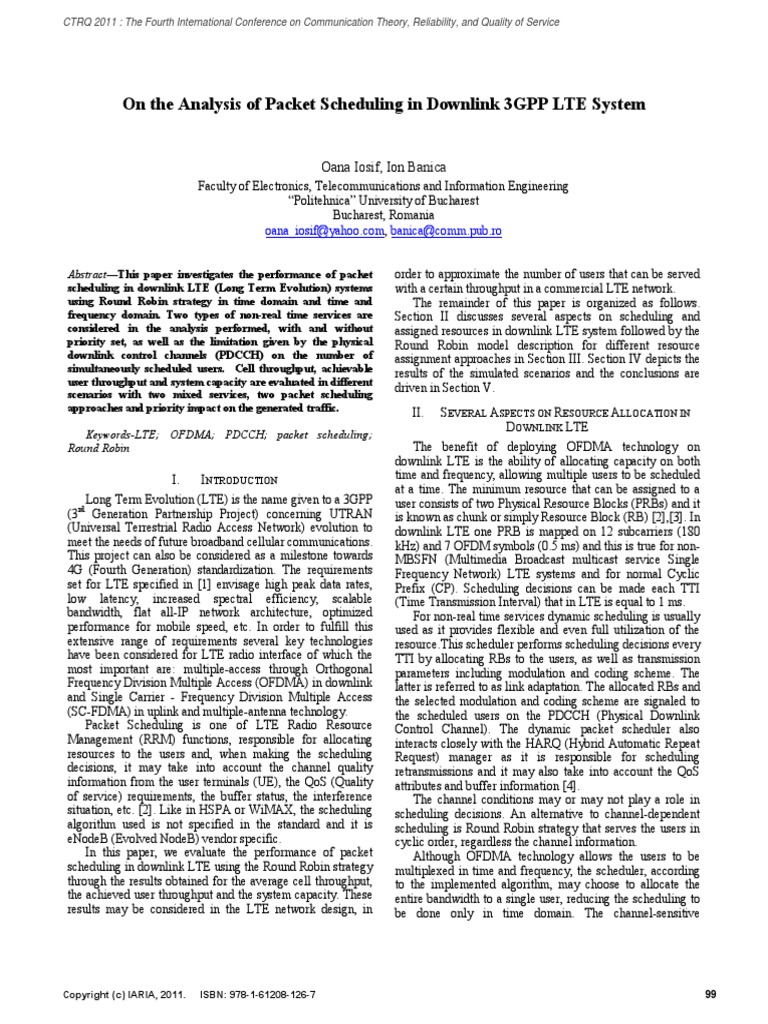 On The Analysis of Packet Scheduling in Downlink 3GPP LTE System | PDF ...