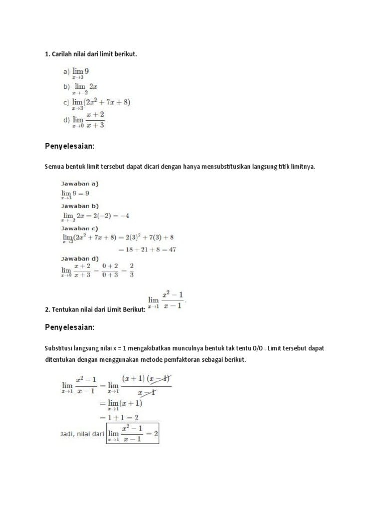 Contoh Soal Limit Pemfaktoran 0/0 | PDF | Metode & Bahan Ajar | Komputer