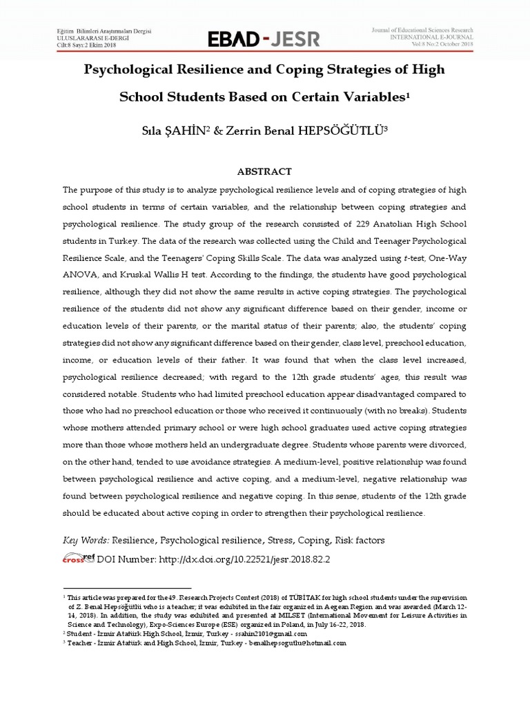 Resilience and Coping in High School Students | PDF | Psychological ...