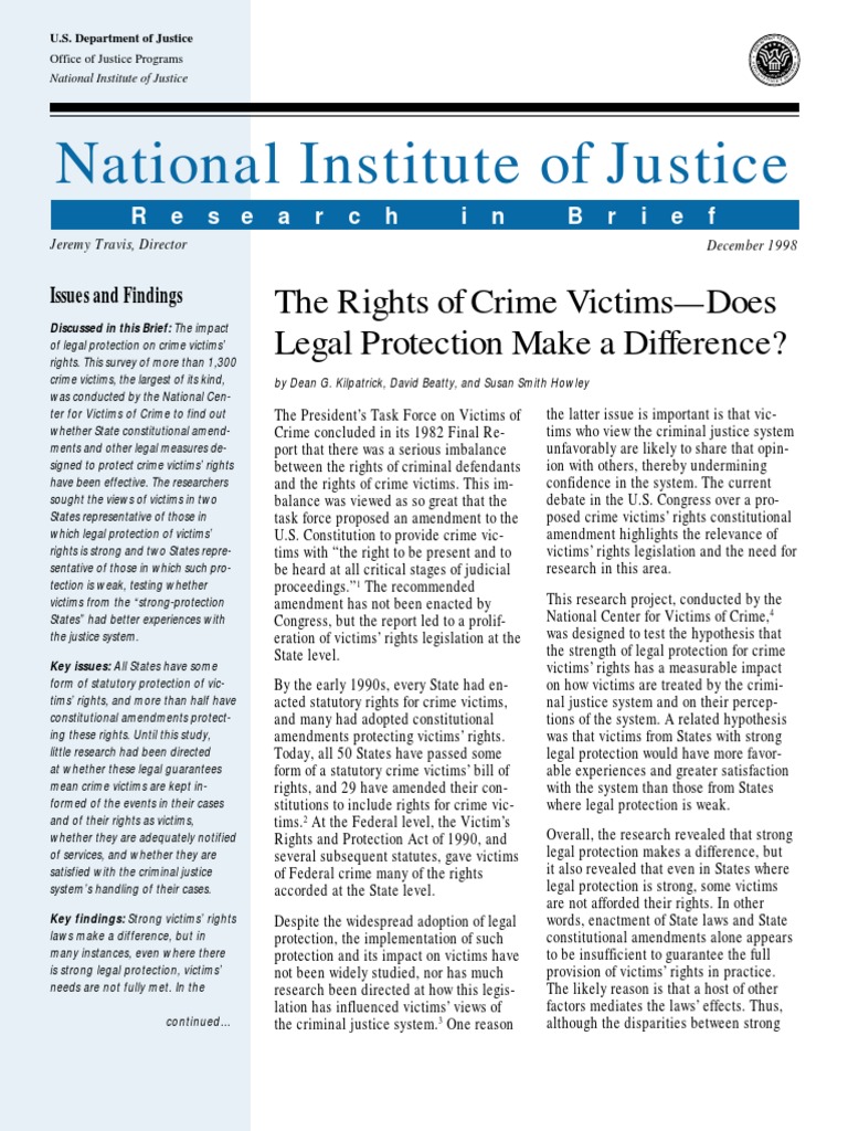National Institute of Justice: The Rights of Crime Victims-Does Legal ...