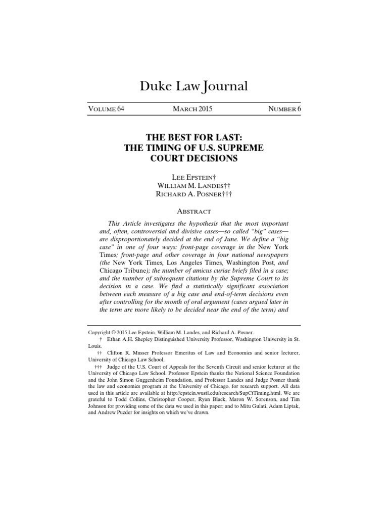 Duke law journal the best for last the timing of u s supreme court