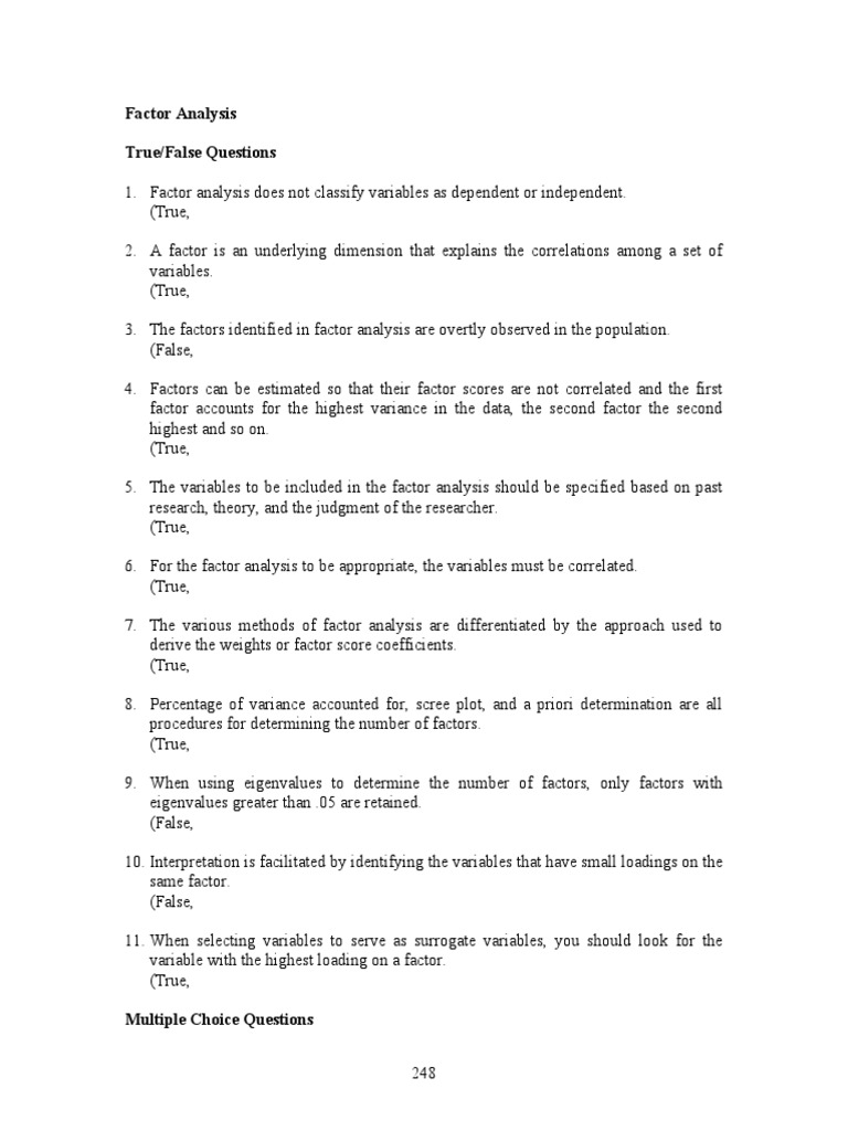 Factor Analysis True/False Questions | PDF | Factor Analysis ...