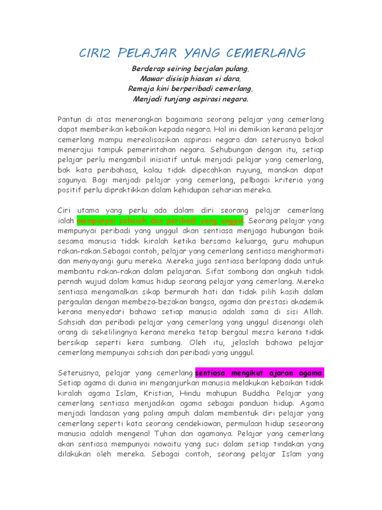 Ciri2 Pelajar Yang Cemerlang Pdf