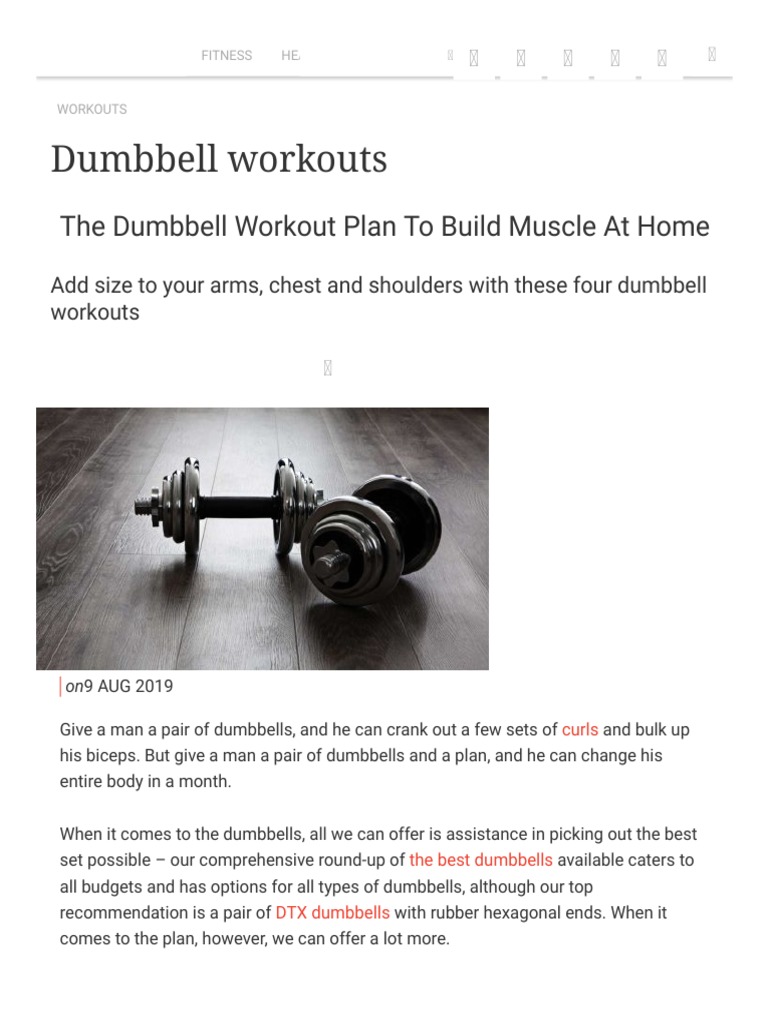 4-Week Dumbbell Workout Plan PDF | PDF | Weight Training | Human Anatomy