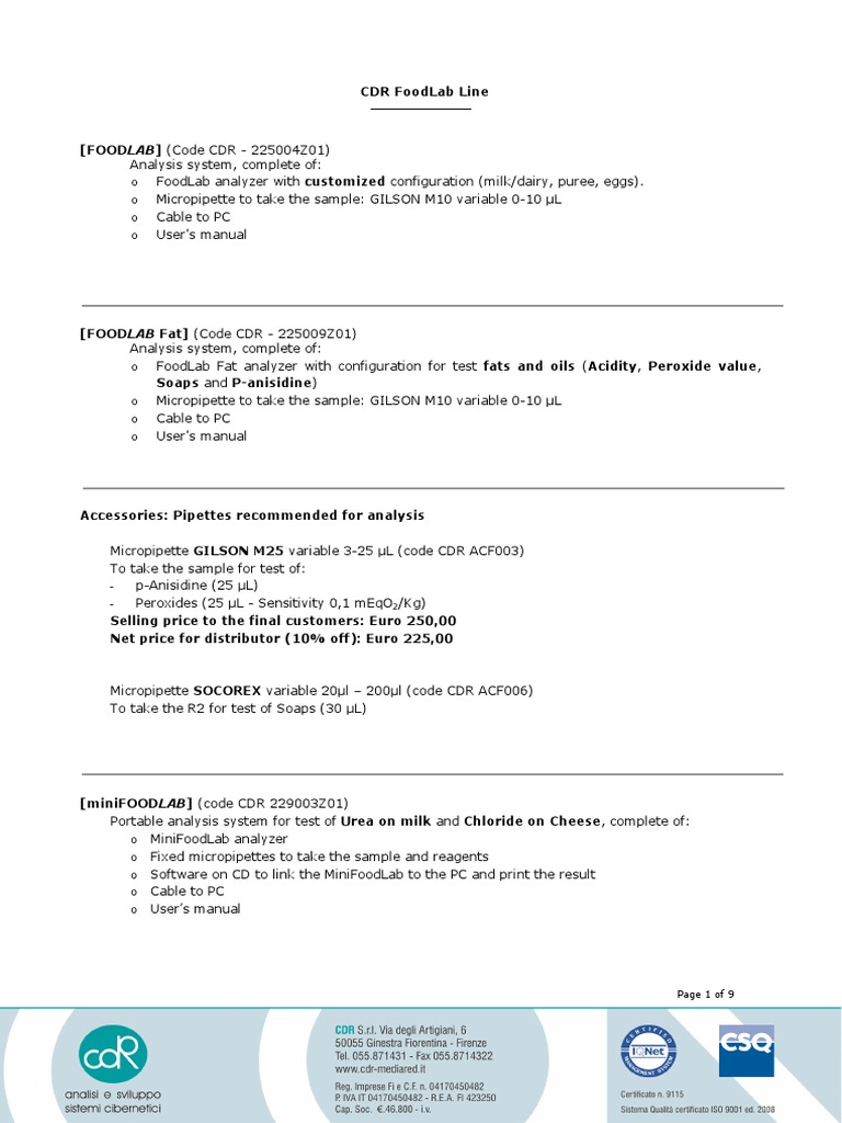 CDR FoodLab and OxiTester Pricing Guide | PDF | Food And Drink ...