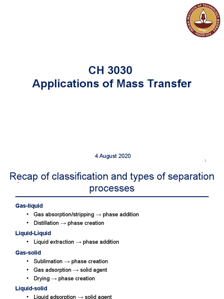 CH 3030 Applications of Mass Transfer: 4 August 2020 | PDF | Diffusion ...