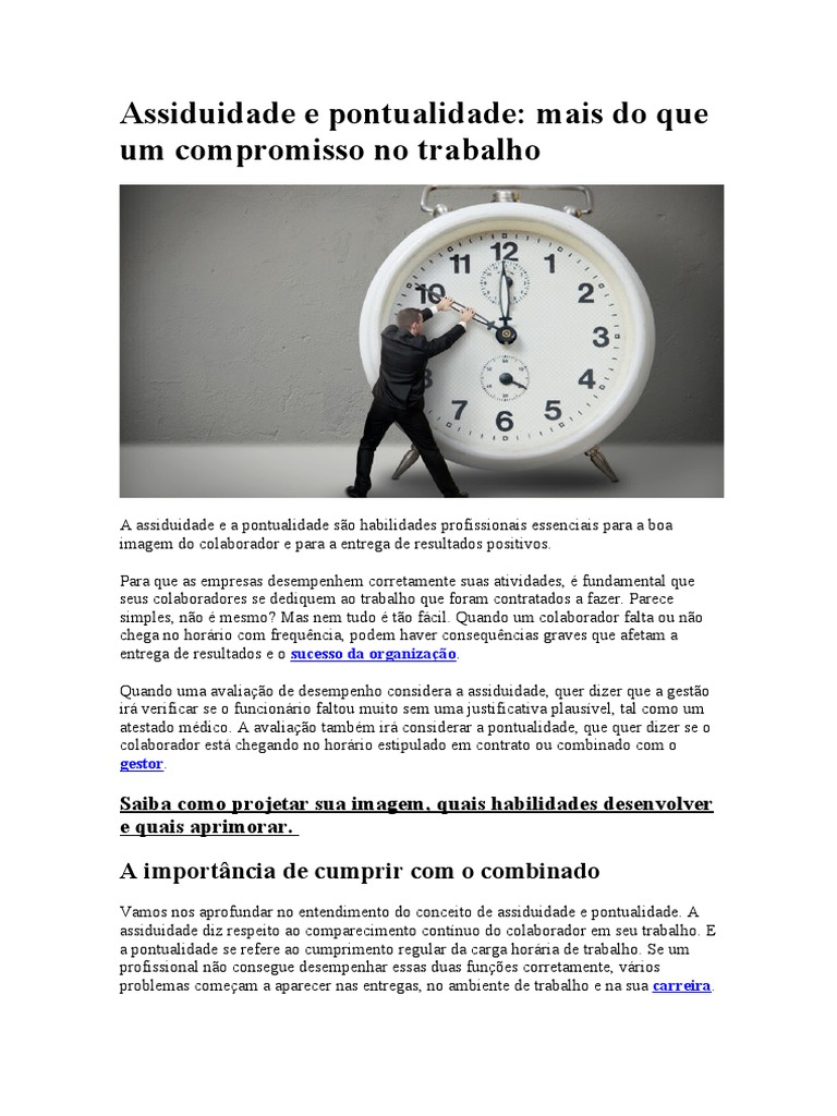 Assiduidade e Pontualidade no Trabalho | PDF | Gestão de recursos ...
