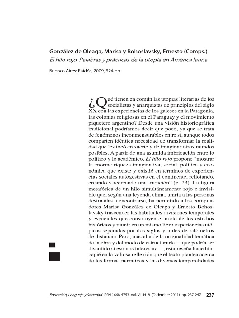 El Hilo Rojo. Palabras y Prácticas de La Utopía en América Latina PDF