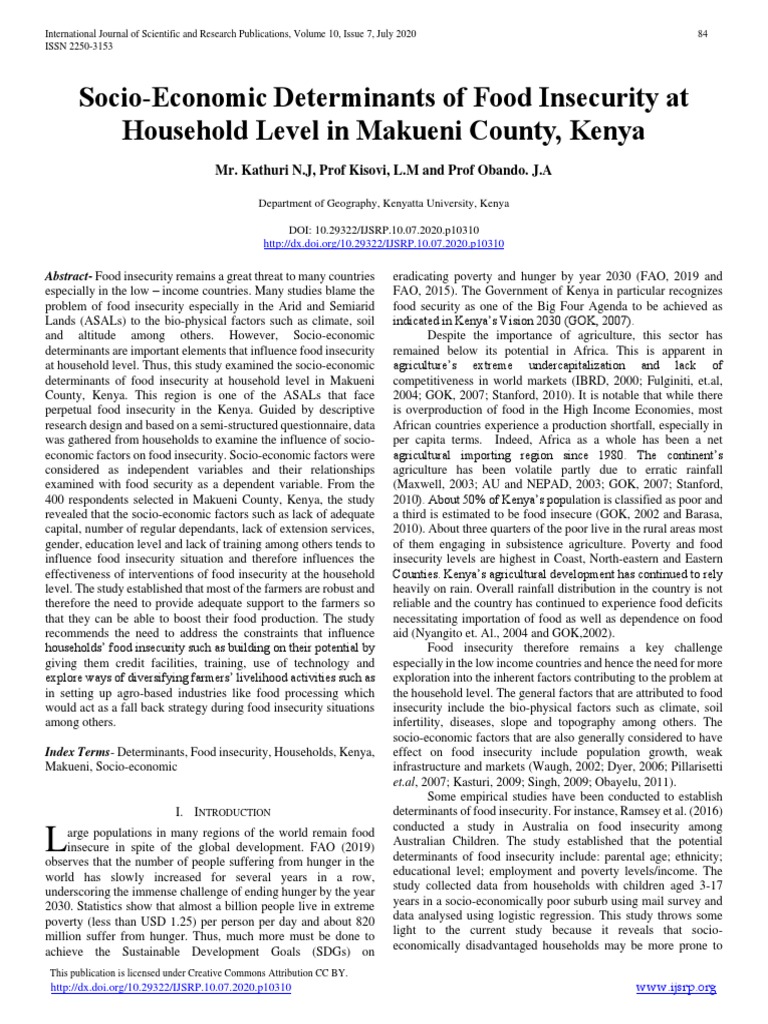 Socio-Economic Factors of Food Insecurity in Kenya | PDF | Food ...
