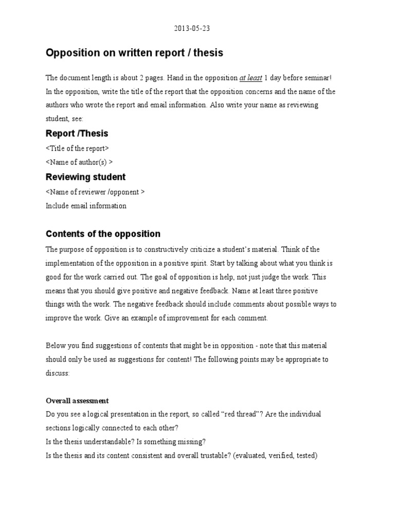 Thesis Opposition Guidelines | PDF | Thesis | Theory