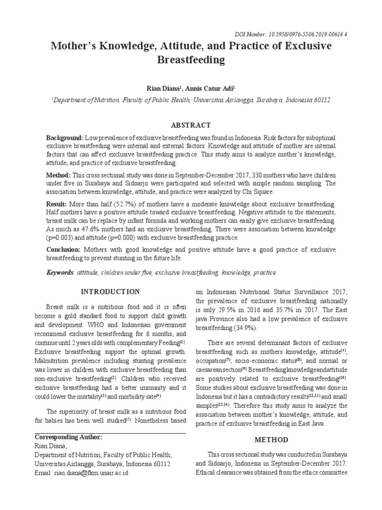 Mother's Knowledge on Exclusive Breastfeeding | PDF | Breast Milk ...
