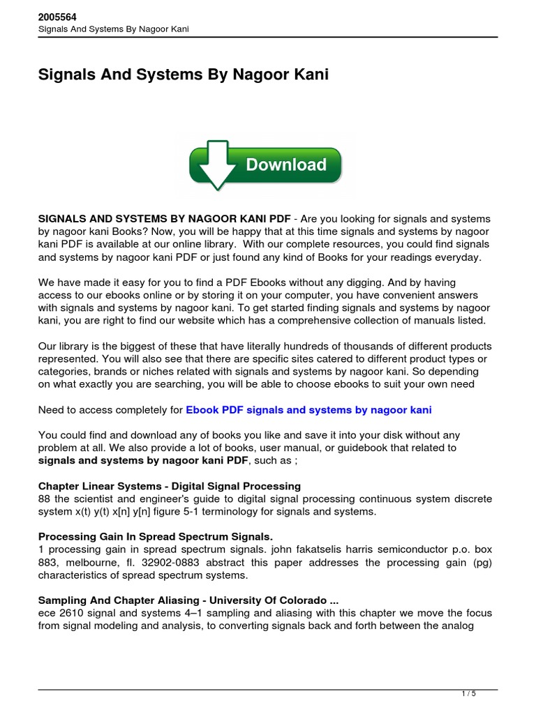 Signals and Systems by Nagoor Kani Download Free PDF E Books