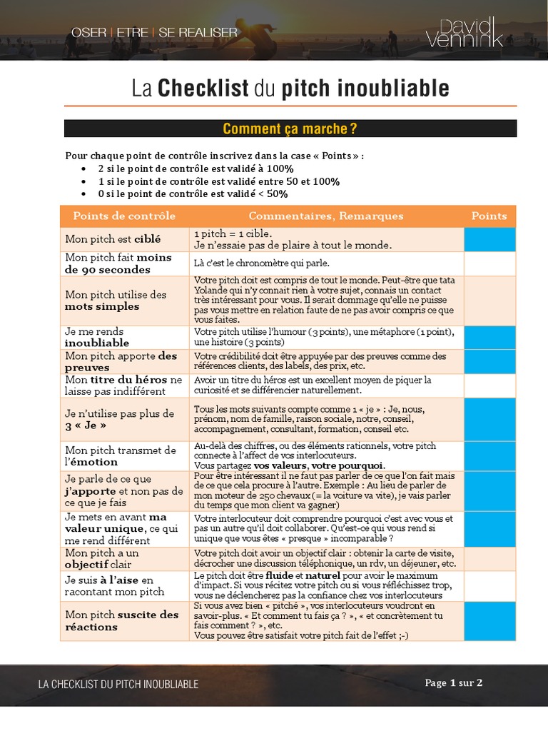 Checklist Du Pitch Inoubliable | PDF