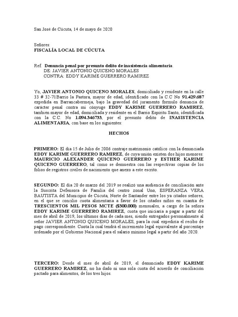Denuncia Inasistencia Alimentaria | PDF | Gobierno