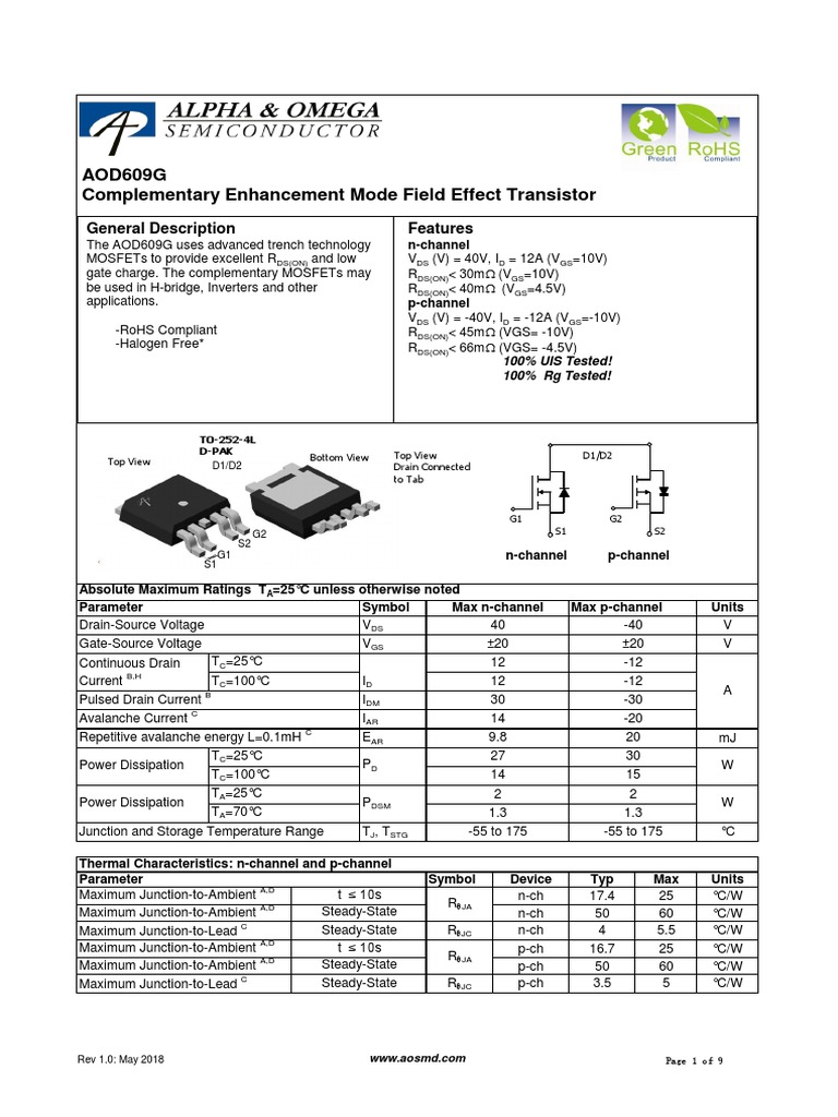 AOD 609 G Transistor de Efeito de Campo PDF PDF Field Effect