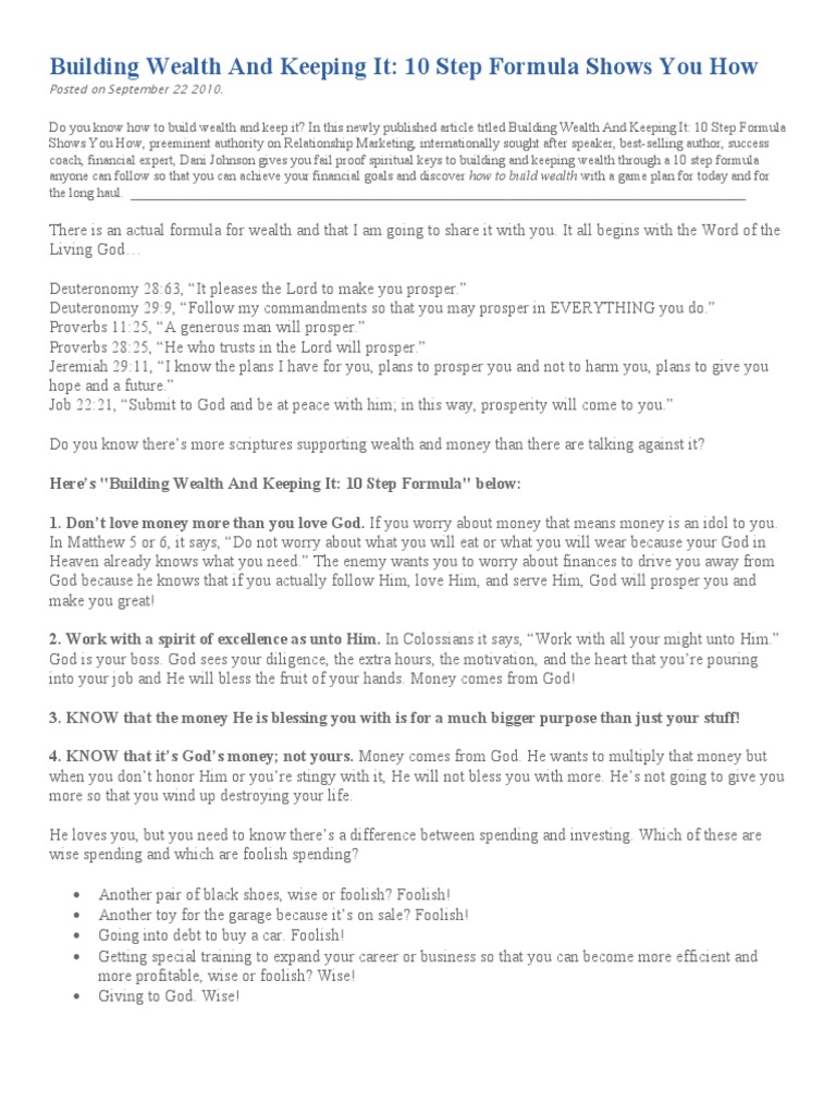 10 Steps to Build and Keep Wealth | PDF | Self-Improvement | Lifestyle