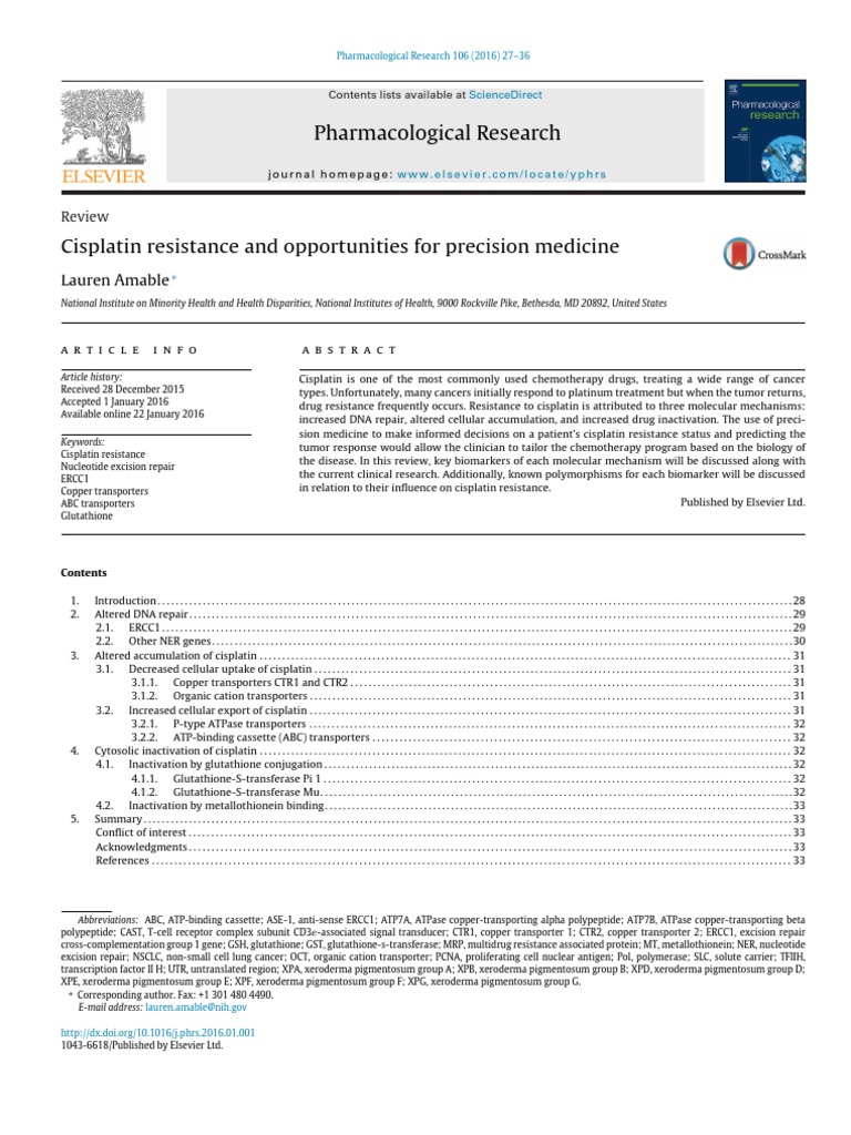 Cisplatin Resistance and Opportunities For Precision Medicine | PDF ...