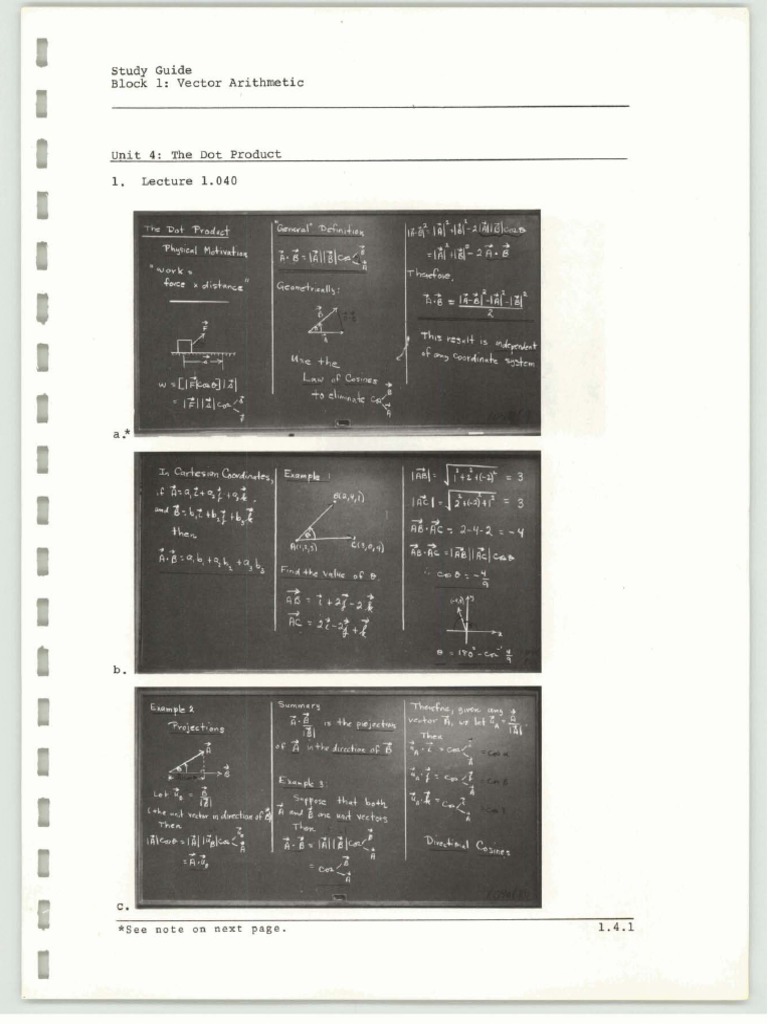 Vector Arithmetic: Dot Product Study Guide | PDF | Linear Algebra | Physics