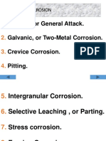 Uniform, or General Attack. Galvanic, or Two-Metal Corrosion. Crevice Corrosion. Pitting
