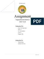 Assignment: Organizational Behavior MGT 3124 Submitted by