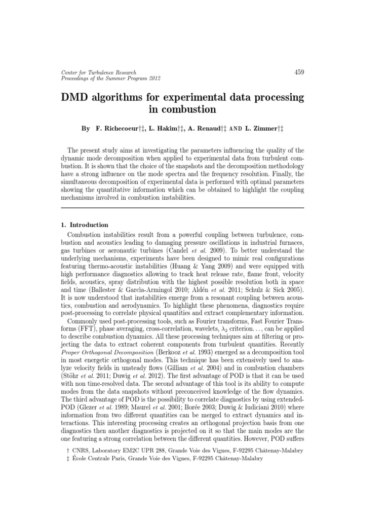 DMD Algorithms for Turbulent Combustion | PDF | Eigenvalues And ...