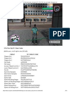 GTA Vice City PS2 codes 