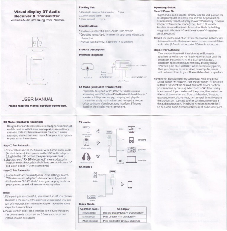 Visual Display BT Audio Receiver & Transmitter PDF