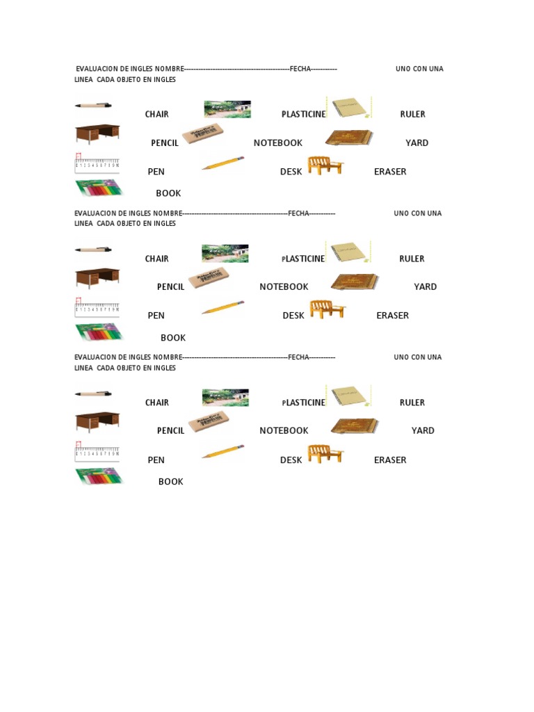 Lista de útiles escolares en inglés | PDF