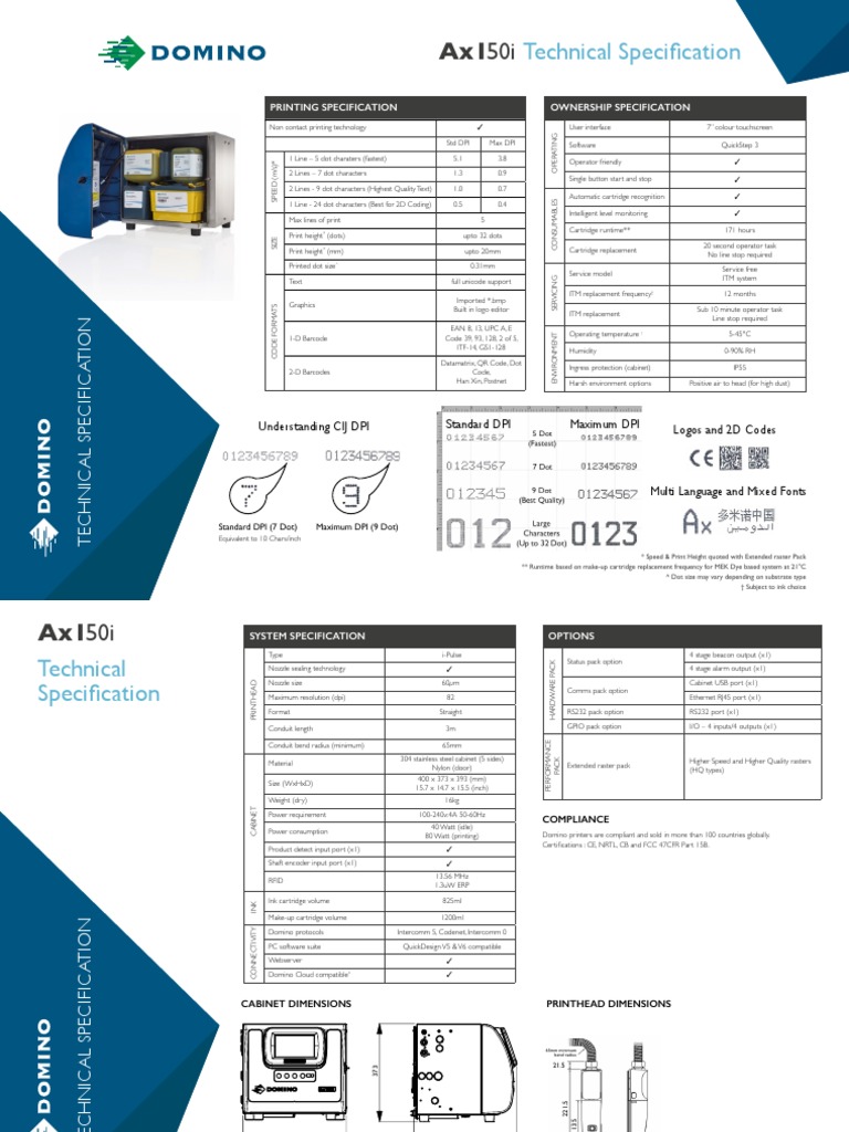 Domino AX150i Technical Overview | PDF | Printer (Computing) | Media ...