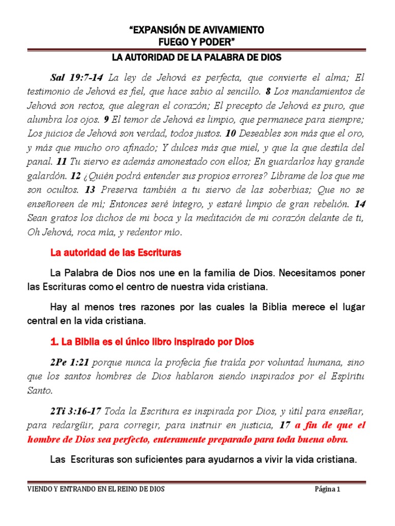 Autoridad y Poder de la Palabra de Dios | PDF | Biblia | Cristo (título)
