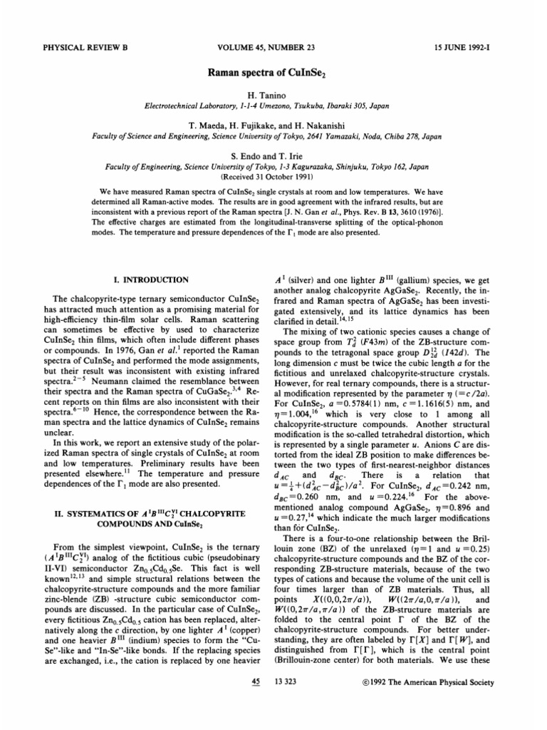 Raman Spectra of CuInSe2 | PDF | Raman Spectroscopy | Phonon