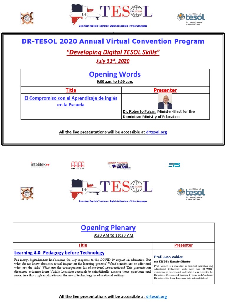2020 Dr-Tesol Convention Program | PDF | English As A Second Or Foreign ...
