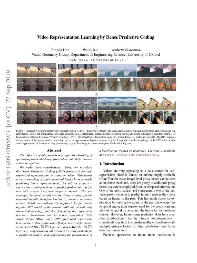 Dense Predictive Coding for Video Learning | PDF | Statistical ...