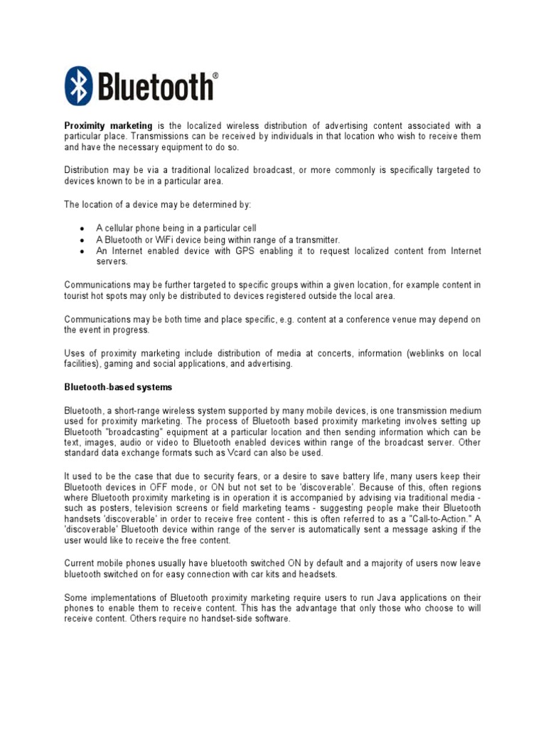 Bluetooth Proximity Marketing Overview | PDF | Bluetooth | Service ...
