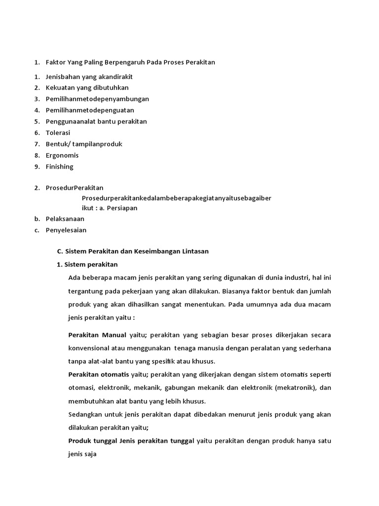 Faktor Yang Paling Berpengaruh Pada Proses Perakitan Odt