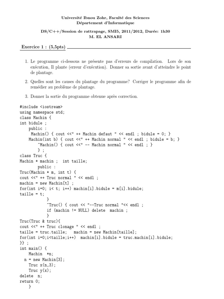 Correction et analyse d'un programme C++ | PDF | Programmation orientée ...