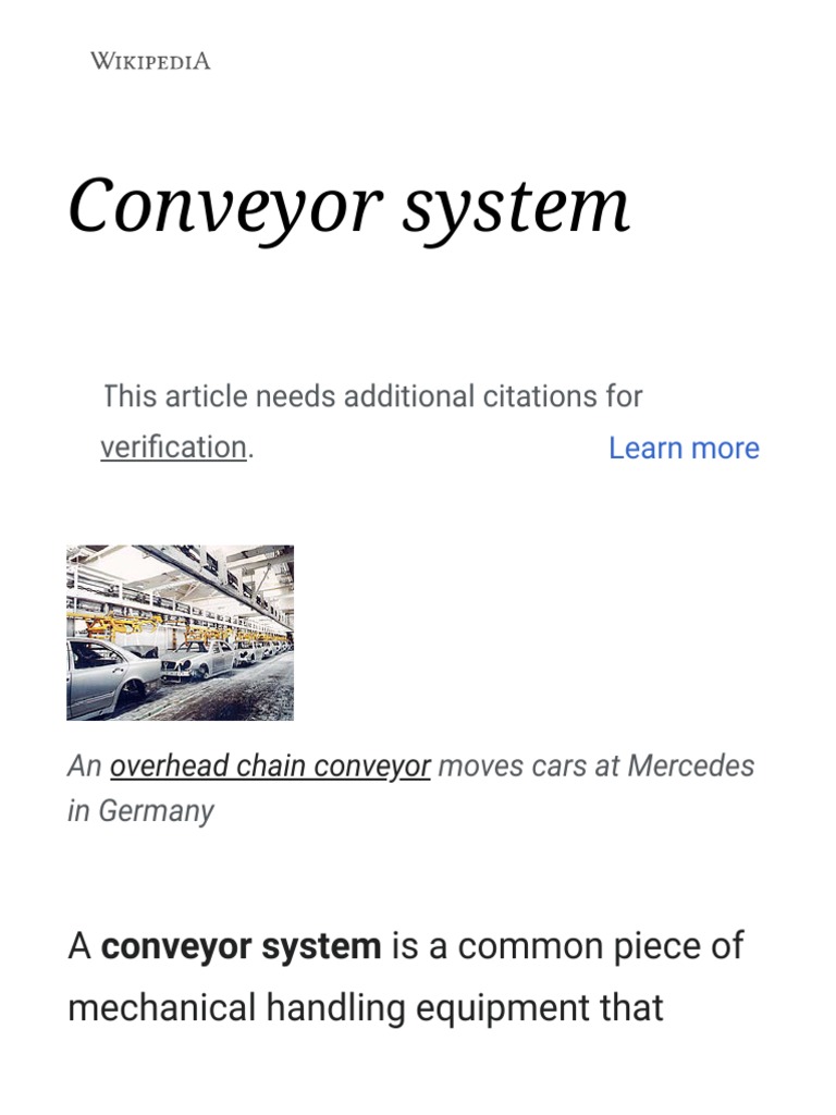 Conveyor System Wikipedia PDF Manufactured Goods Economic Sectors