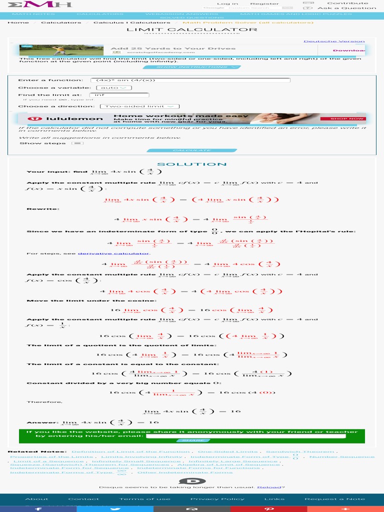 Limit Calculator eMathHelp PDF Trigonometric Functions