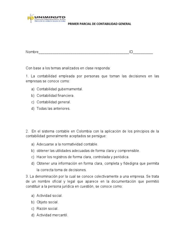 Primer Parcial de Contabilidad General | PDF | Contabilidad | Empresas