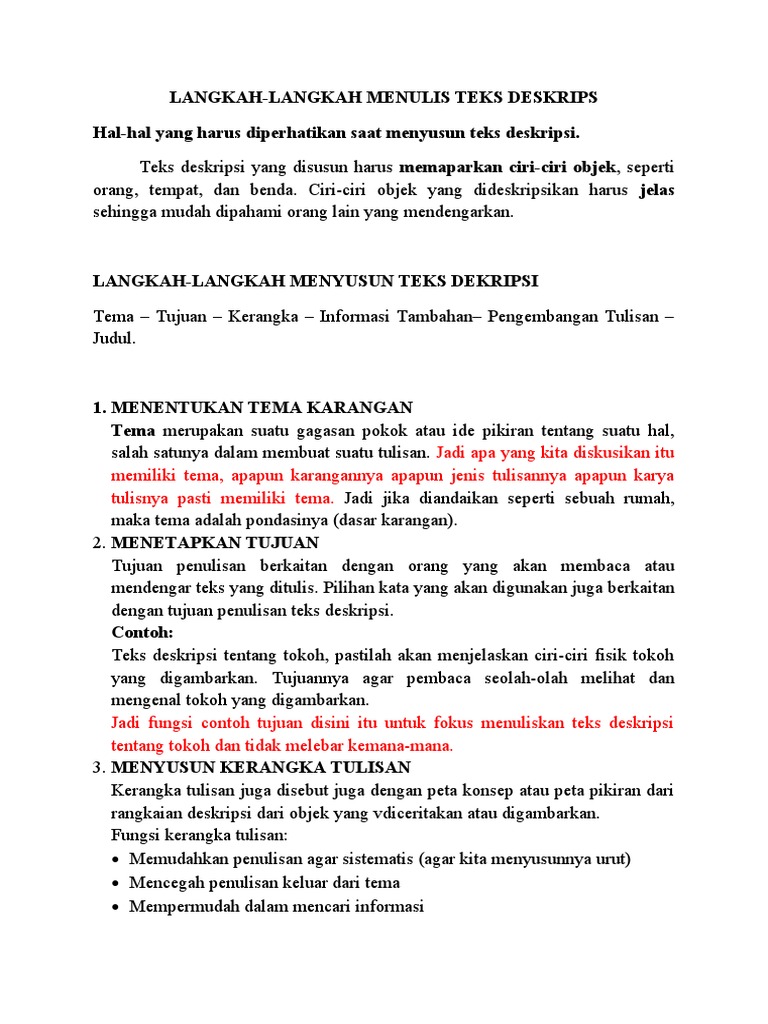 Langkah Langkah Menulis Teks Deskripsi