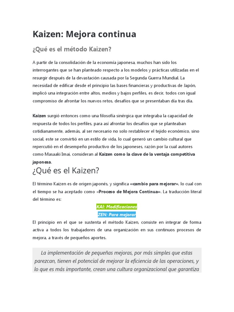 Kaizen Mejora Continua | PDF | Innovación | Gestión de recursos humanos