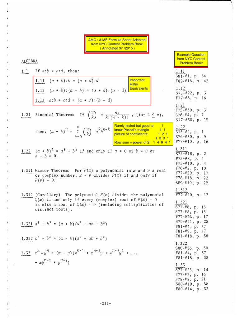 AMC 10/12 Essential Formula Sheet | PDF | Trigonometric Functions | Sine