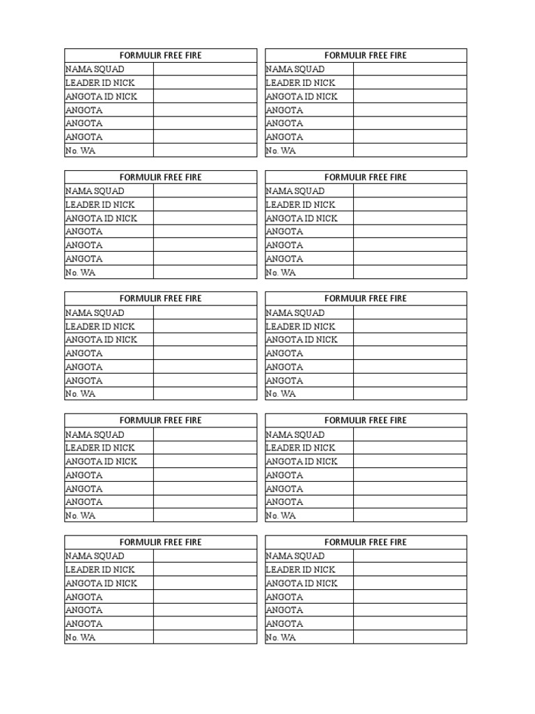 Free Fire Squad Registration Form | PDF | Games & Activities | Law
