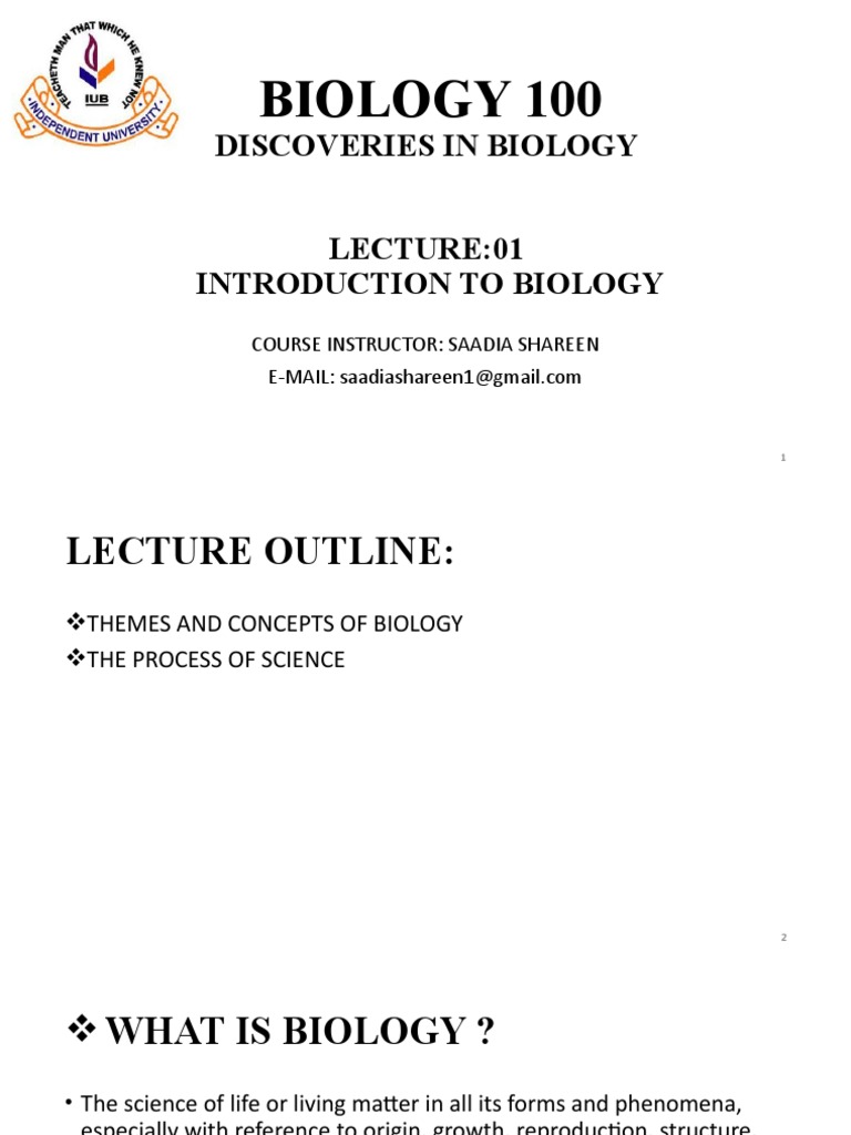 Biology 100: Discoveries in Biology Introduction To Biology | PDF ...