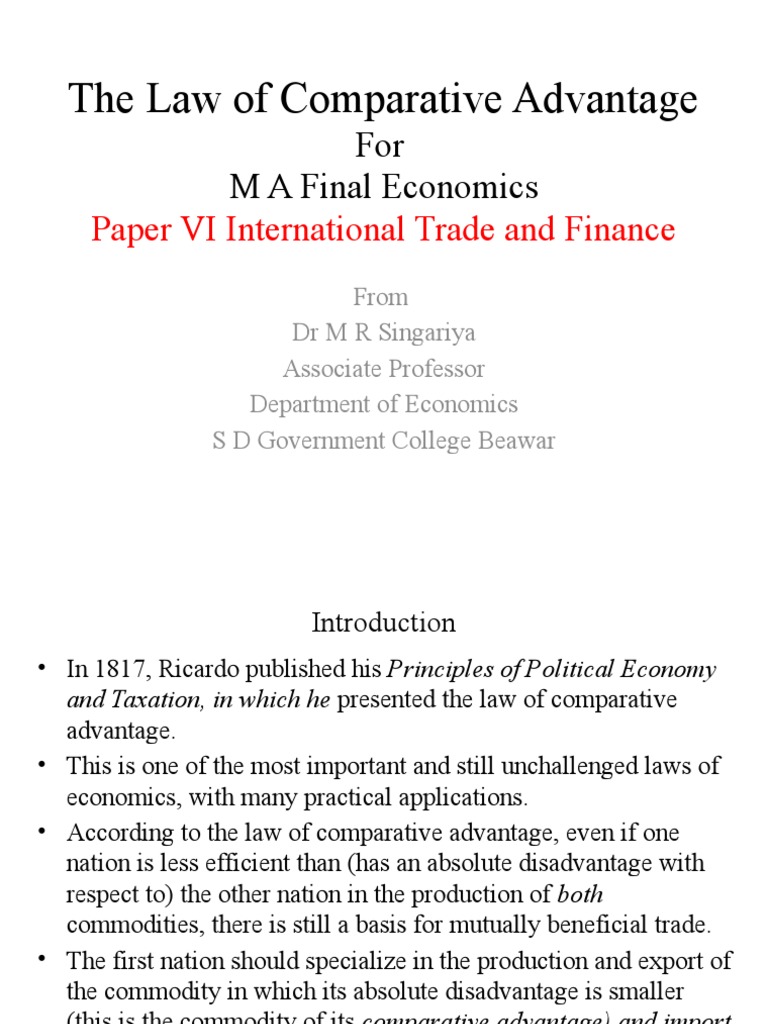 The Law of Comparative Advantage PDF Comparative Advantage